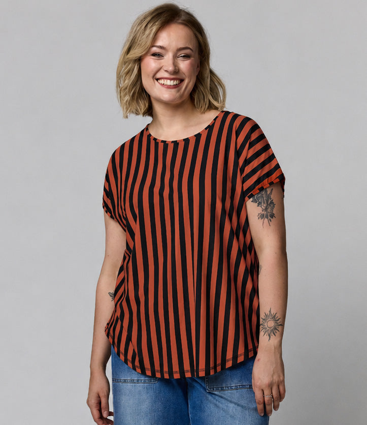 Gozzip Woman GGitte T-shirt striped T-Shirt Paprika/Black stripes