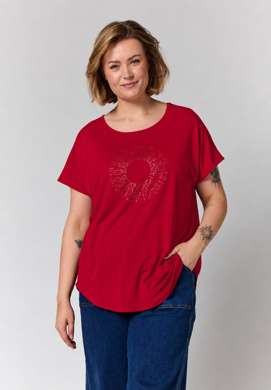 Gozzip Woman GGitte T-shirt with stones T-Shirt Red