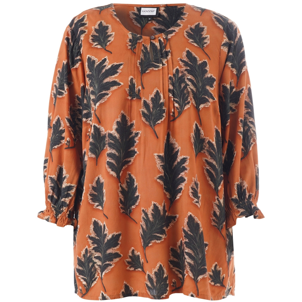 Gozzip Woman GIben Blouse Blouse Fall orange with black leave