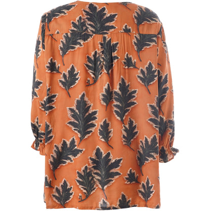 Gozzip Woman GIben Blouse Blouse Fall orange with black leave