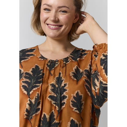Gozzip Woman GIben Blouse Blouse Fall orange with black leave