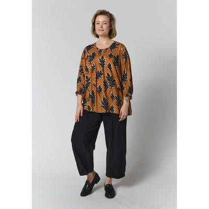 Gozzip Woman GIben Blouse Blouse Fall orange with black leave