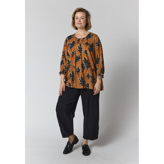 Gozzip Woman GIben Blouse Blouse Fall orange with black leave