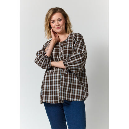 Gozzip Woman GIben Blouse Blouse Brown check with light blue stripe