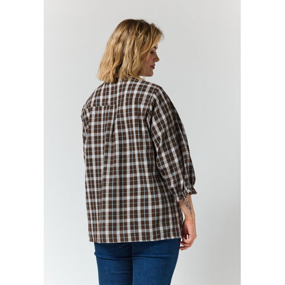 Gozzip Woman GIben Blouse Blouse Brown check with light blue stripe