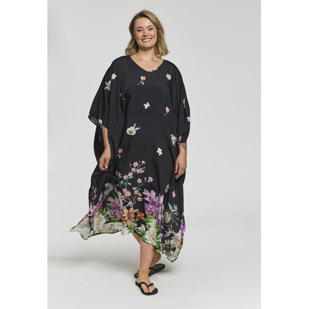 Gozzip Woman GLia Oversize Dress Oversize Dress Black with flower