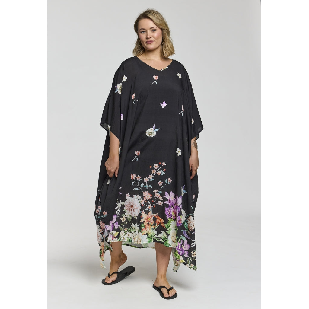 Gozzip Woman GLia Oversize Dress Oversize Dress Black with flower