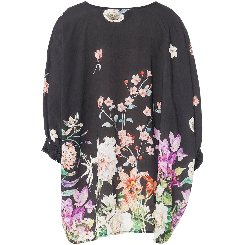 Gozzip Woman GLila Oversize Blouse Oversize Blouse Black with flower