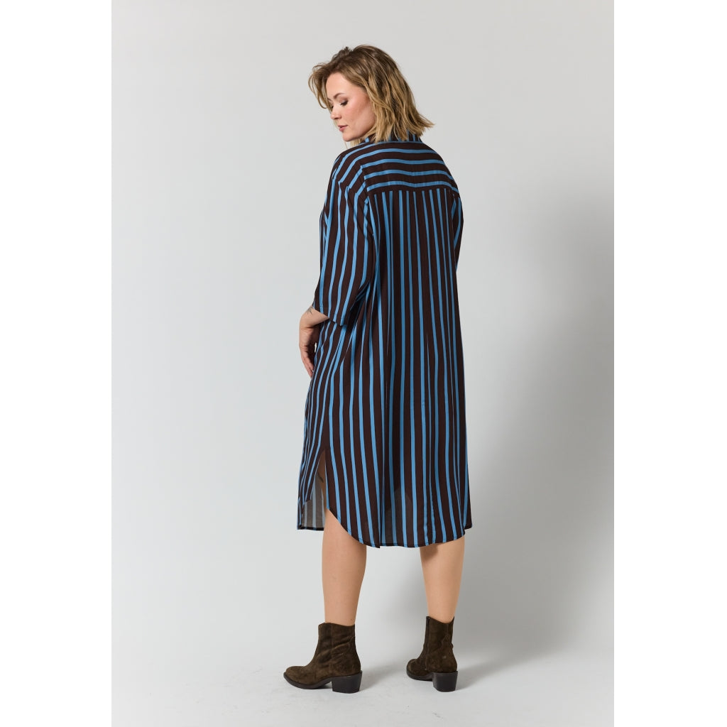 Gozzip Woman GLinea Dress Dress Brown with blue stripes