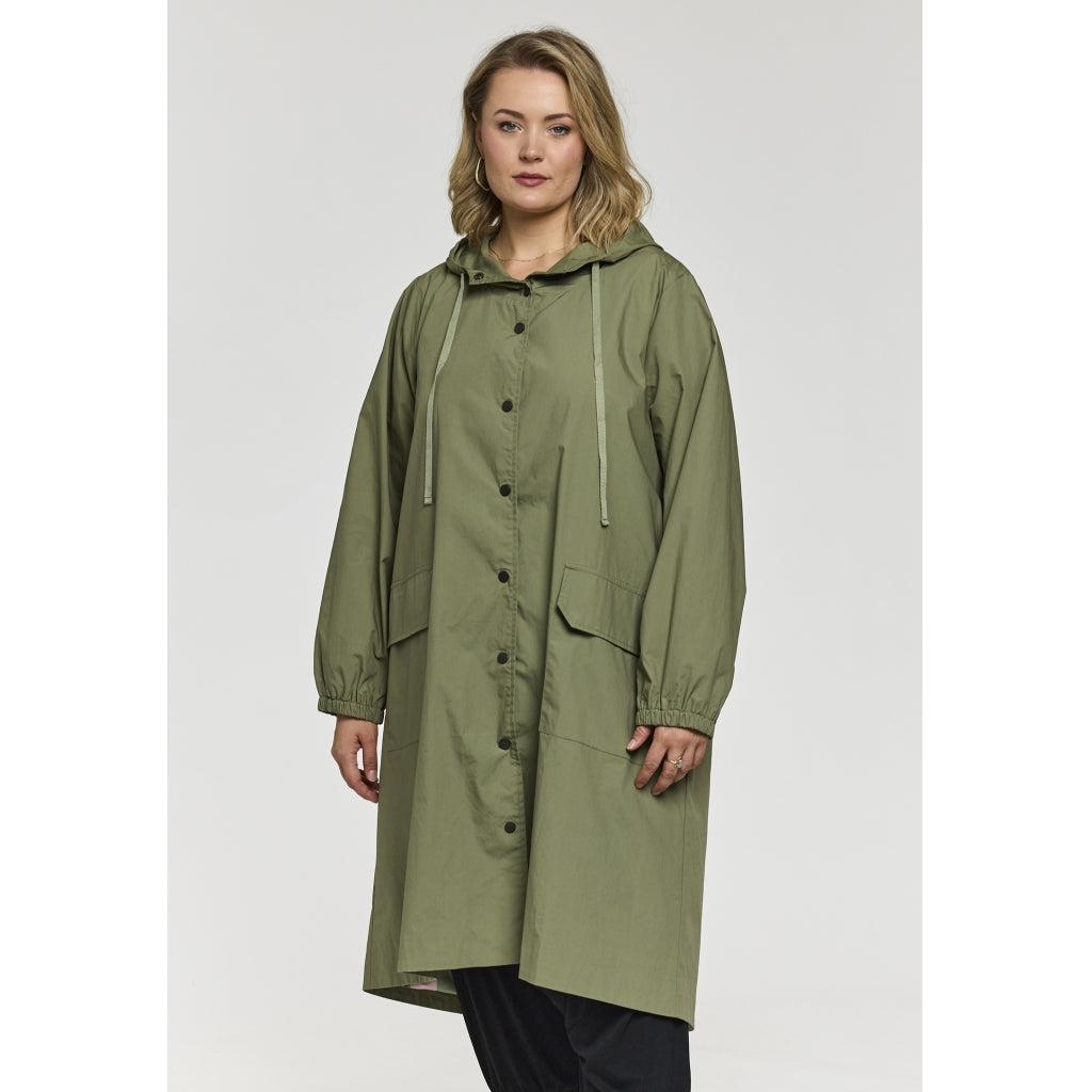 Gozzip Woman GLiss Long Trenchcoat Jacket Green with green/rose lining
