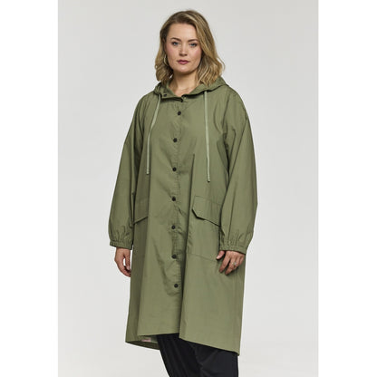 Gozzip Woman GLiss Long Trenchcoat Jacket Green with green/rose lining