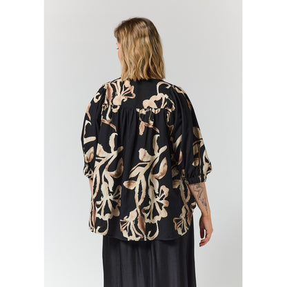 Gozzip Woman GMalou Blouse Blouse Black with offwhite brown leaves