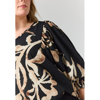 Gozzip Woman GMalou Blouse Blouse Black with offwhite brown leaves