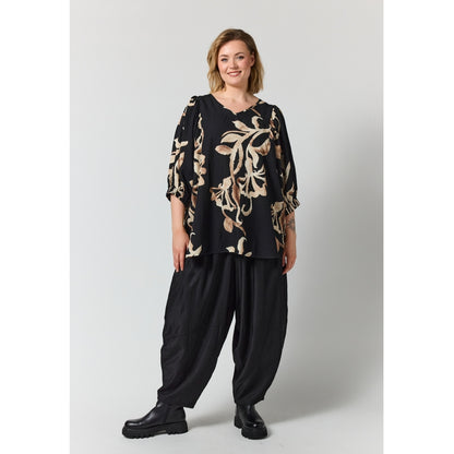 Gozzip Woman GMalou Blouse Blouse Black with offwhite brown leaves