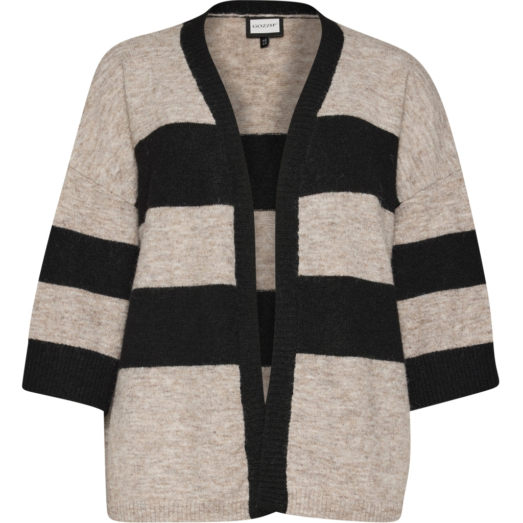 Gozzip Woman GMaris Knit Cardigan with stripes Cardigan Black/sand stripe