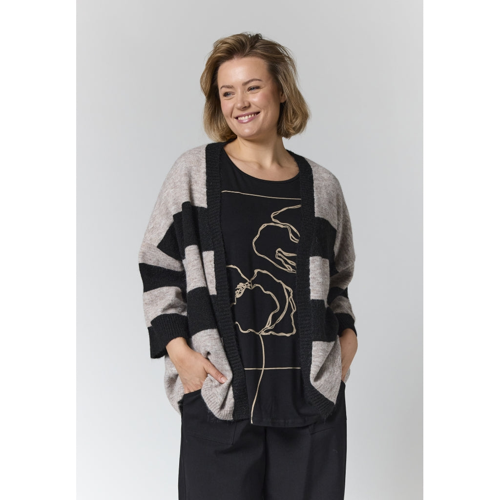 Gozzip Woman GMaris Knit Cardigan with stripes Cardigan Black/sand stripe