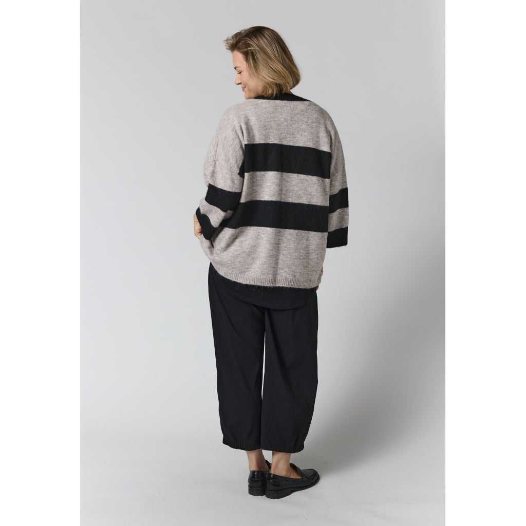 Gozzip Woman GMaris Knit Cardigan with stripes Cardigan Black/sand stripe