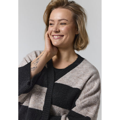 Gozzip Woman GMaris Knit Cardigan with stripes Cardigan Black/sand stripe