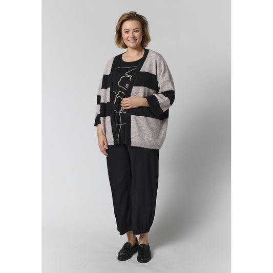 Gozzip Woman GMaris Knit Cardigan with stripes Cardigan Black/sand stripe