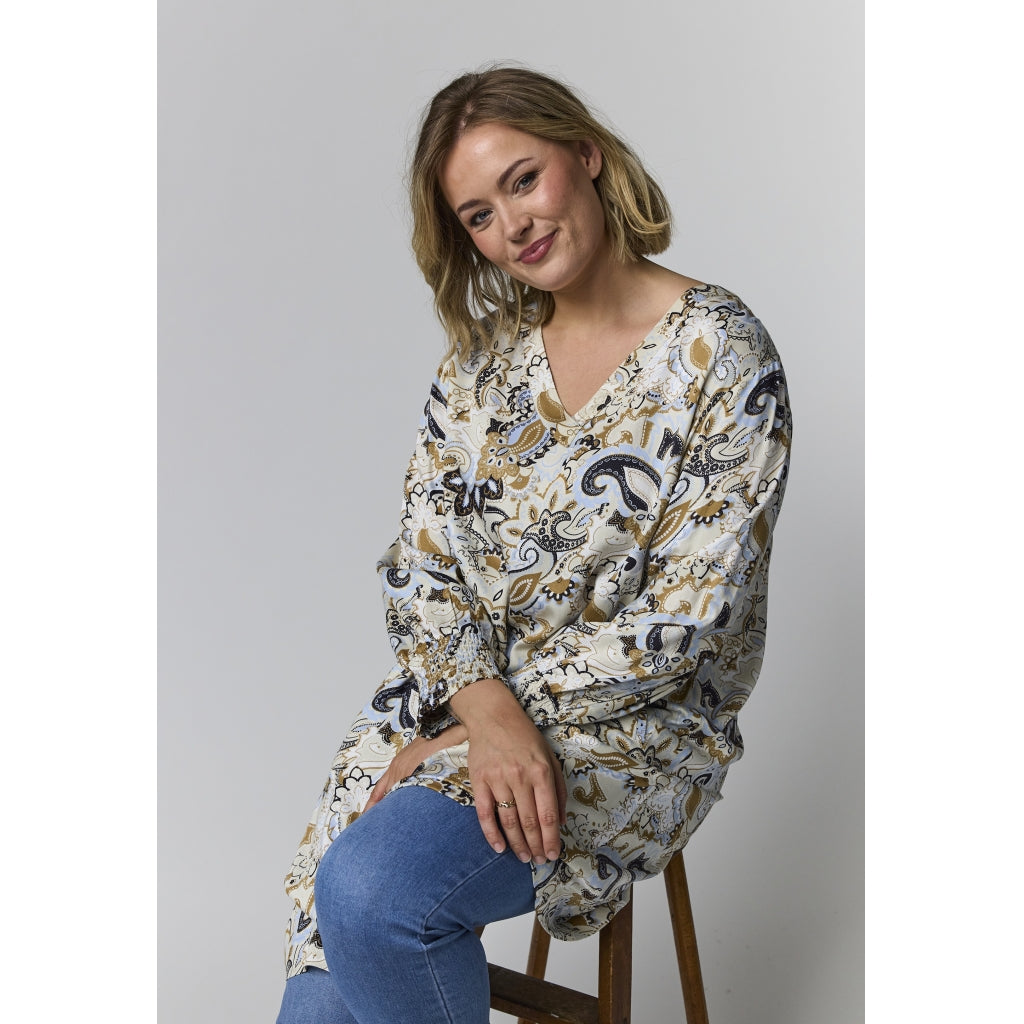 Gozzip Woman GMeta Tunic Tunic Sand with blue print