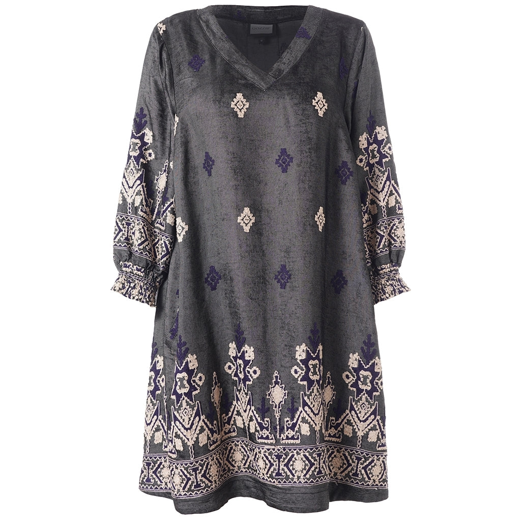 Gozzip Woman GMeta Tunic Tunic Black board fabric with white blue pattern