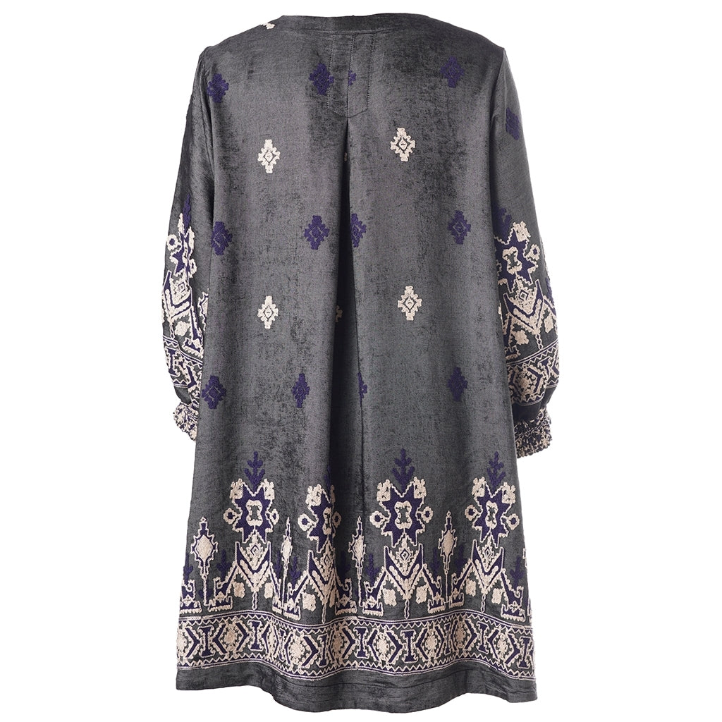 Gozzip Woman GMeta Tunic Tunic Black board fabric with white blue pattern