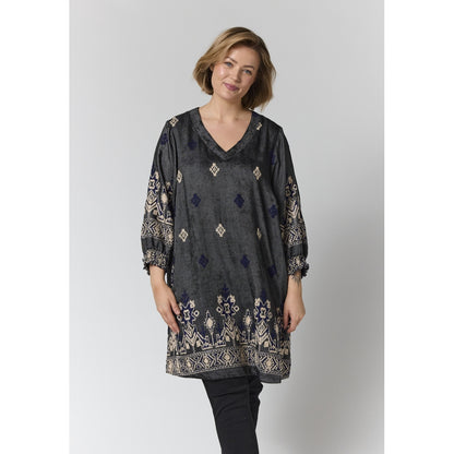 Gozzip Woman GMeta Tunic Tunic Black board fabric with white blue pattern