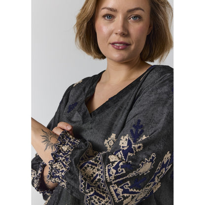 Gozzip Woman GMeta Tunic Tunic Black board fabric with white blue pattern