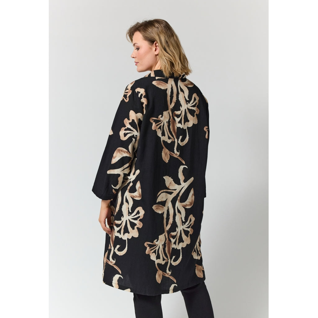 Gozzip Woman GMichelle Tunic Tunic Black with offwhite brown leaves