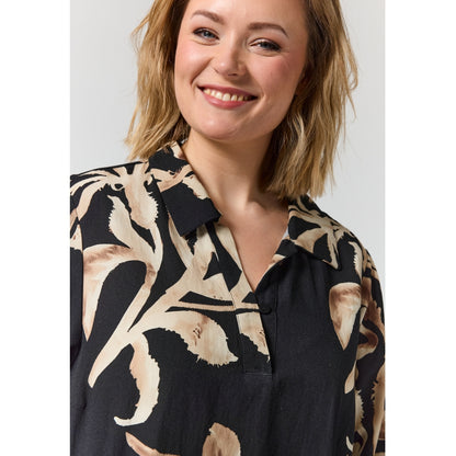 Gozzip Woman GMichelle Tunic Tunic Black with offwhite brown leaves