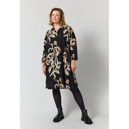 Gozzip Woman GMichelle Tunic Tunic Black with offwhite brown leaves