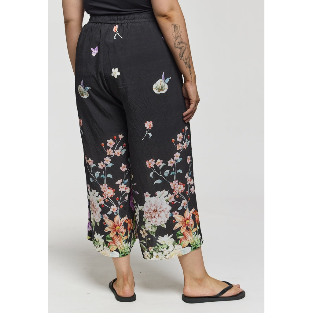 Gozzip Woman GMillie Wide Pants Pants Black with flower