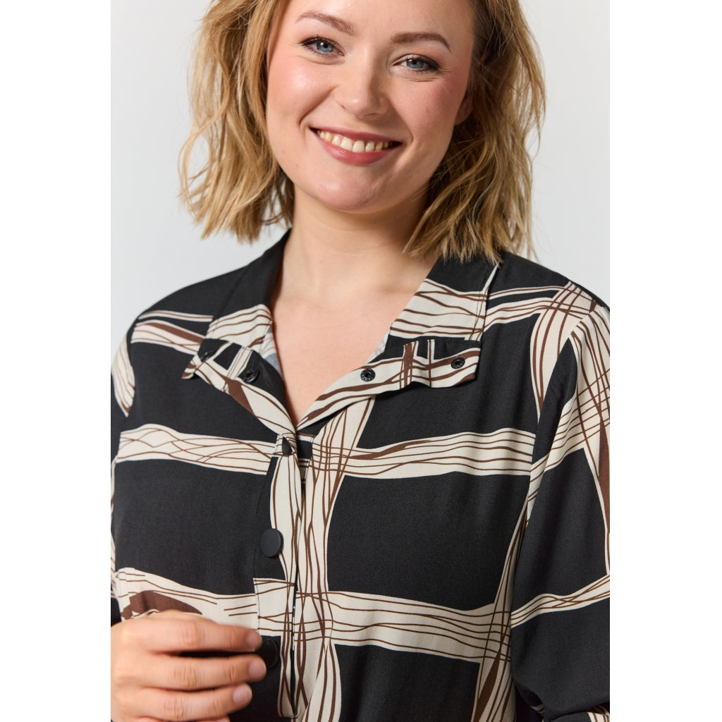 Gozzip Woman GMynte Dress Dress Black with brown and offwhite pattern