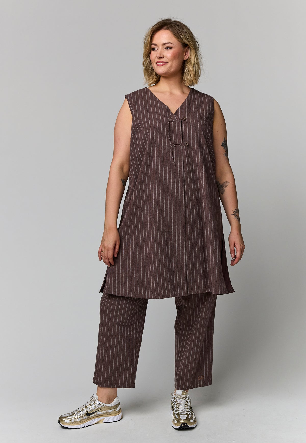 Gozzip Woman GNeve long vest Long vest Brown/white stripes