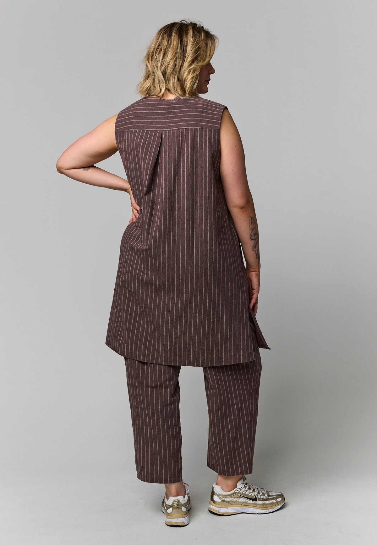 Gozzip Woman GNeve long vest Long vest Brown/white stripes