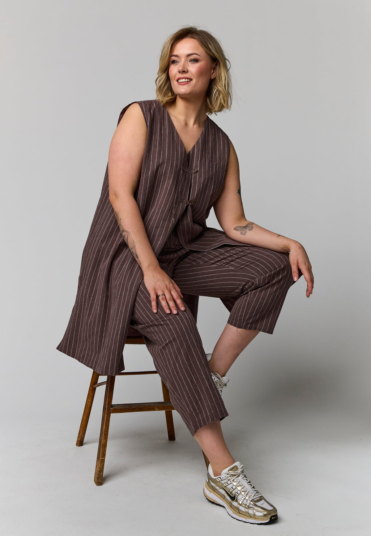 Gozzip Woman GNeve long vest Long vest Brown/white stripes