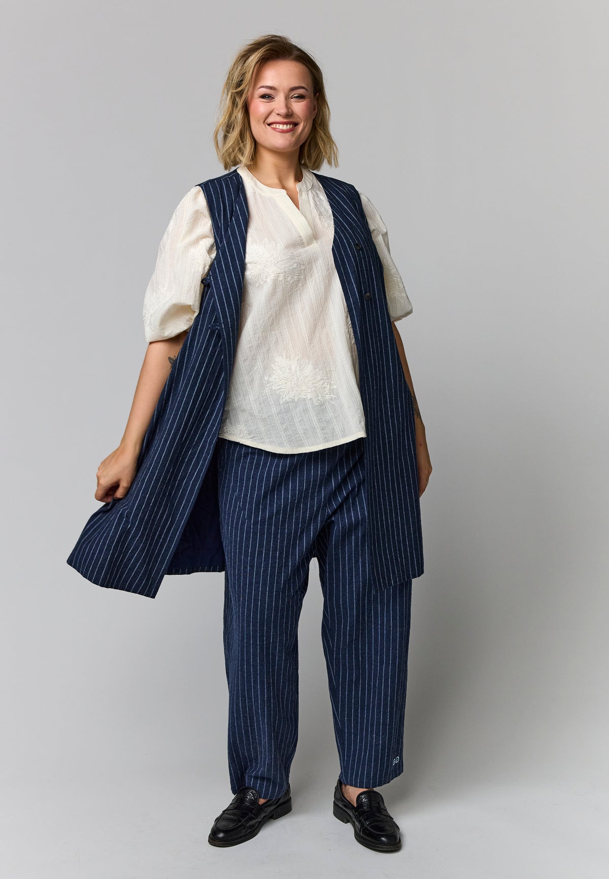 Gozzip Woman GNeve long vest Long vest Navy/white striped