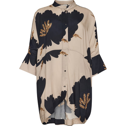 Gozzip Woman GSilje oversized cardigan Cardigan Sand with big black flowers