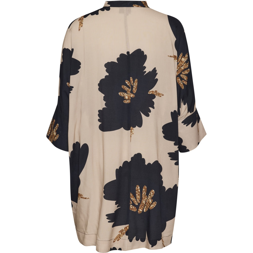Gozzip Woman GSilje oversized cardigan Cardigan Sand with big black flowers