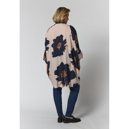 Gozzip Woman GSilje oversized cardigan Cardigan Sand with big black flowers