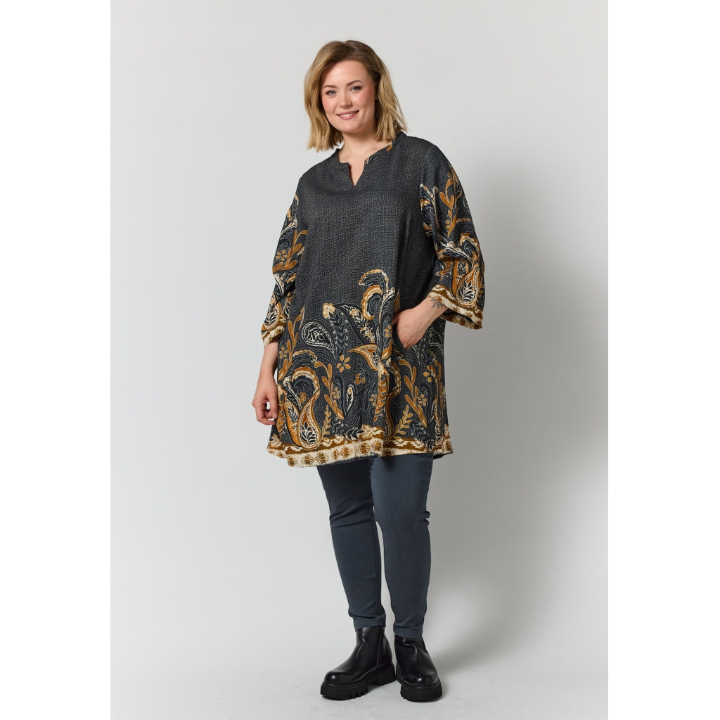 Gozzip Woman GSkuld Tunic Tunic Black board fabric with brown pattern
