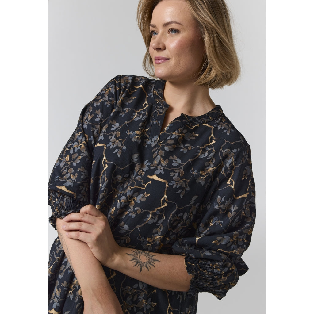Gozzip Woman GValdis Dress Dress Black with grey brown flowers