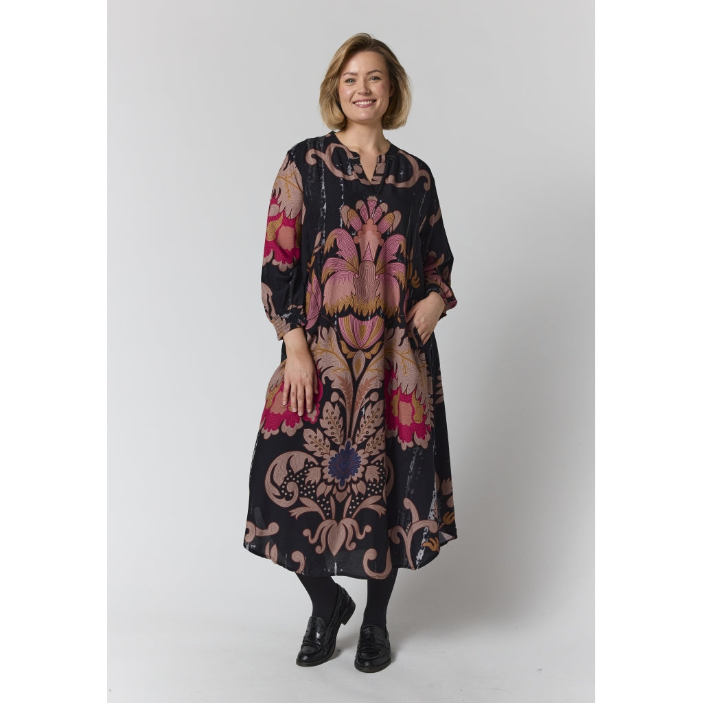 Gozzip Woman GValdis Dress Dress Black with Pink printed