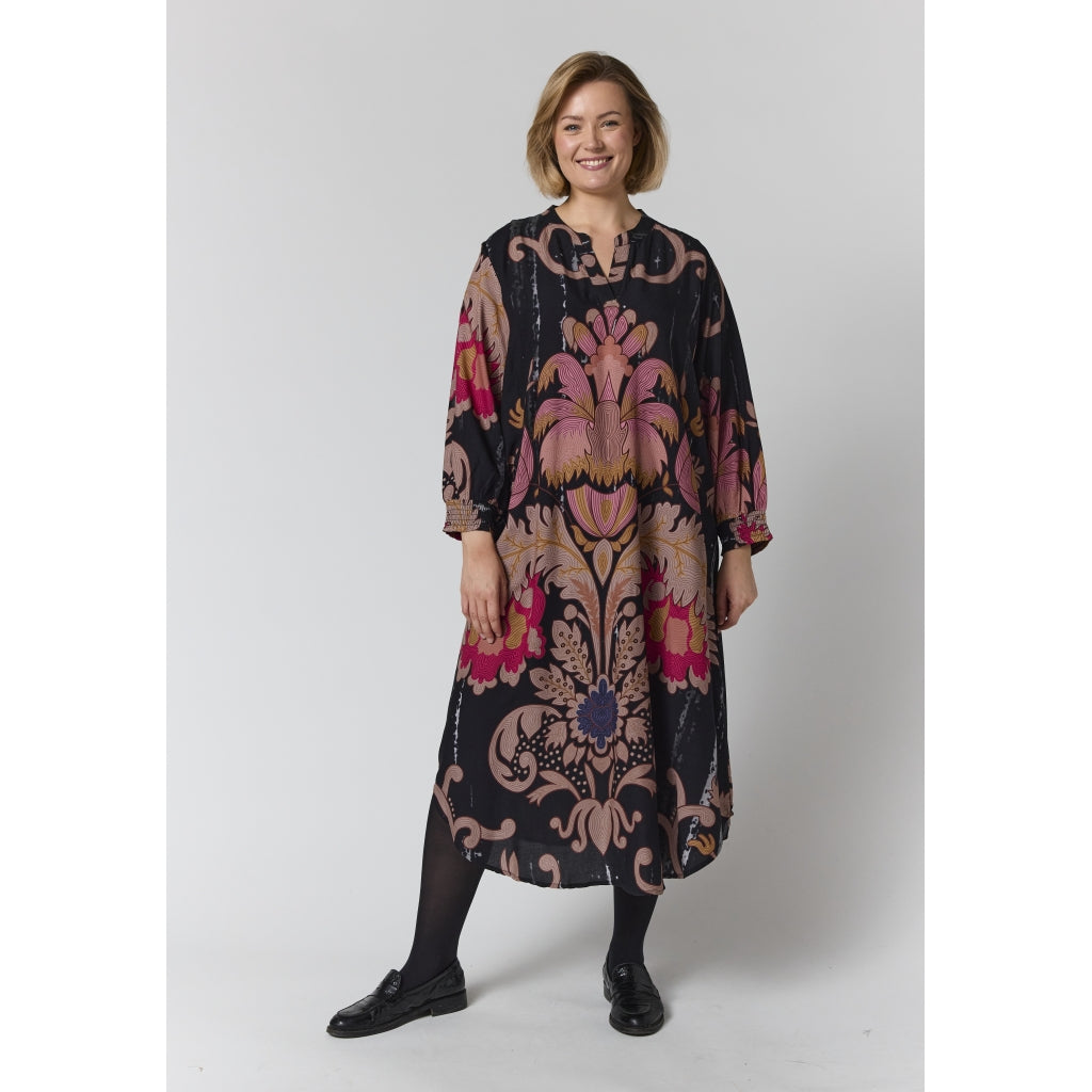 Gozzip Woman GValdis Dress Dress Black with Pink printed