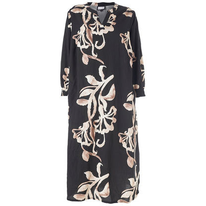 Gozzip Woman GValdis Dress Dress Black with offwhite brown leaves