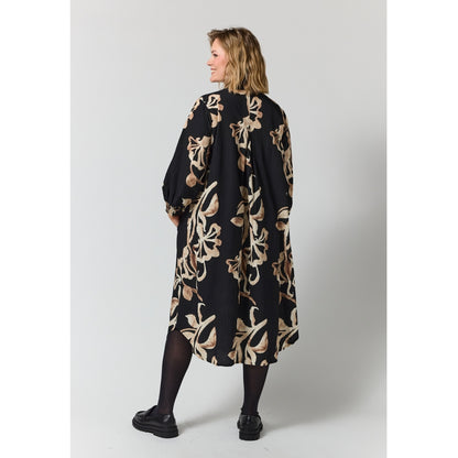 Gozzip Woman GValdis Dress Dress Black with offwhite brown leaves