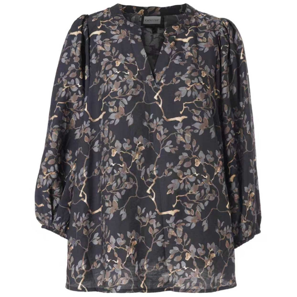 Gozzip Woman GVilde Blouse Blouse Black with grey brown flowers