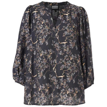 Gozzip Woman GVilde Blouse Blouse Black with grey brown flowers
