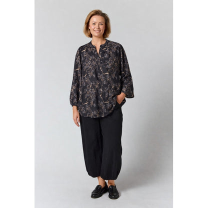 Gozzip Woman GVilde Blouse Blouse Black with grey brown flowers