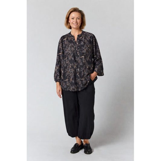 Gozzip Woman GVilde Blouse Blouse Black with grey brown flowers